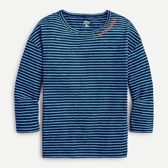 J. Crew Avec Amour Embroidered T-shirt In Stripe - Picture 4 of 6
